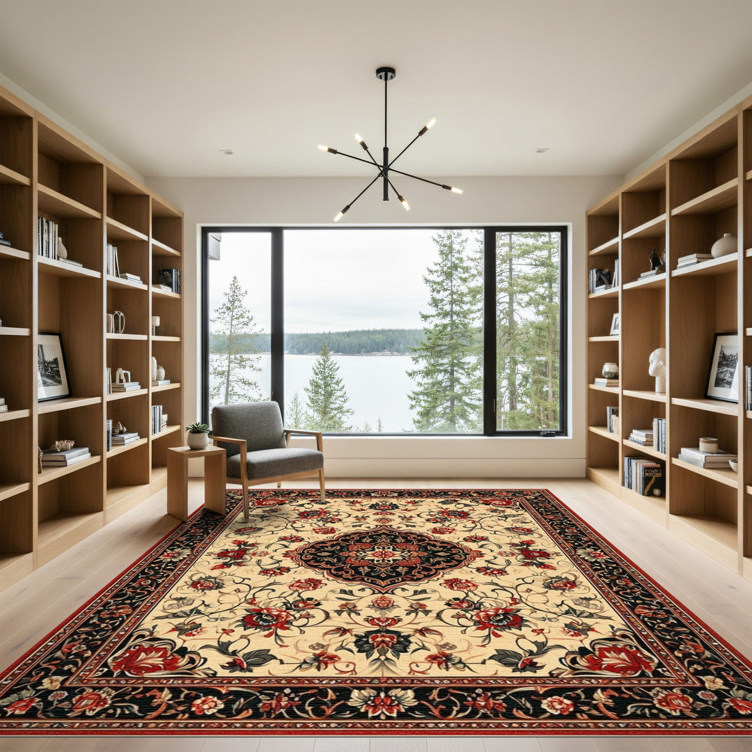 Red Floral Persian Medallion Traditional Persian Area Rug