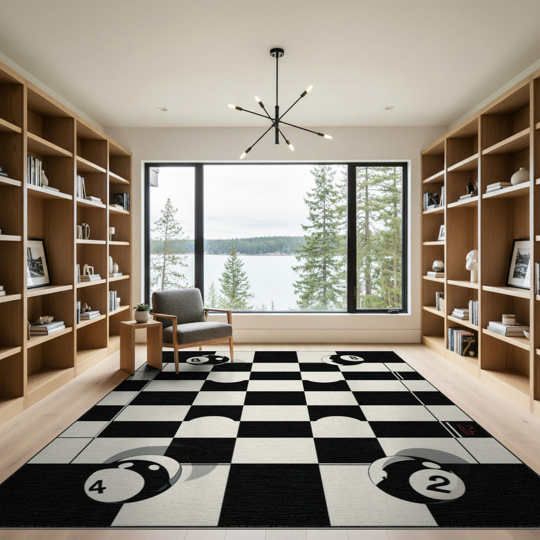 Billiard Balls Black White Geometric Area Rug