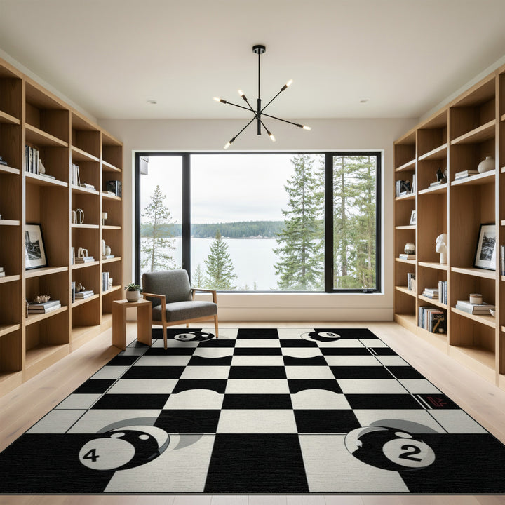 Billiard Balls Black White Geometric Area Rug