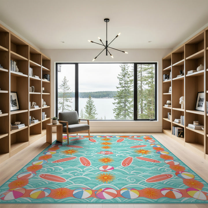 Coastal Surfboard Waves Area Rug