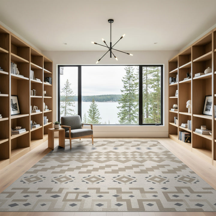Beige Geometric Lattice Area Rug
