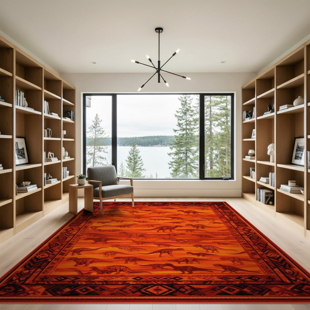 Kids Cartoon Orange Dinosaur Kids Area Rug