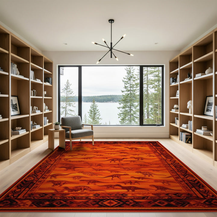 Kids Cartoon Orange Dinosaur Kids Area Rug