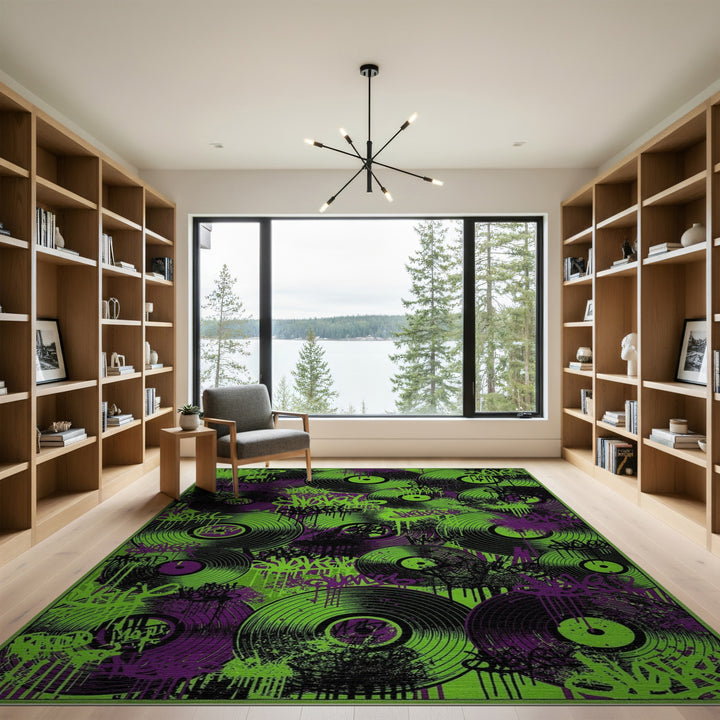Neon Graffiti Vinyl Record Area Rug