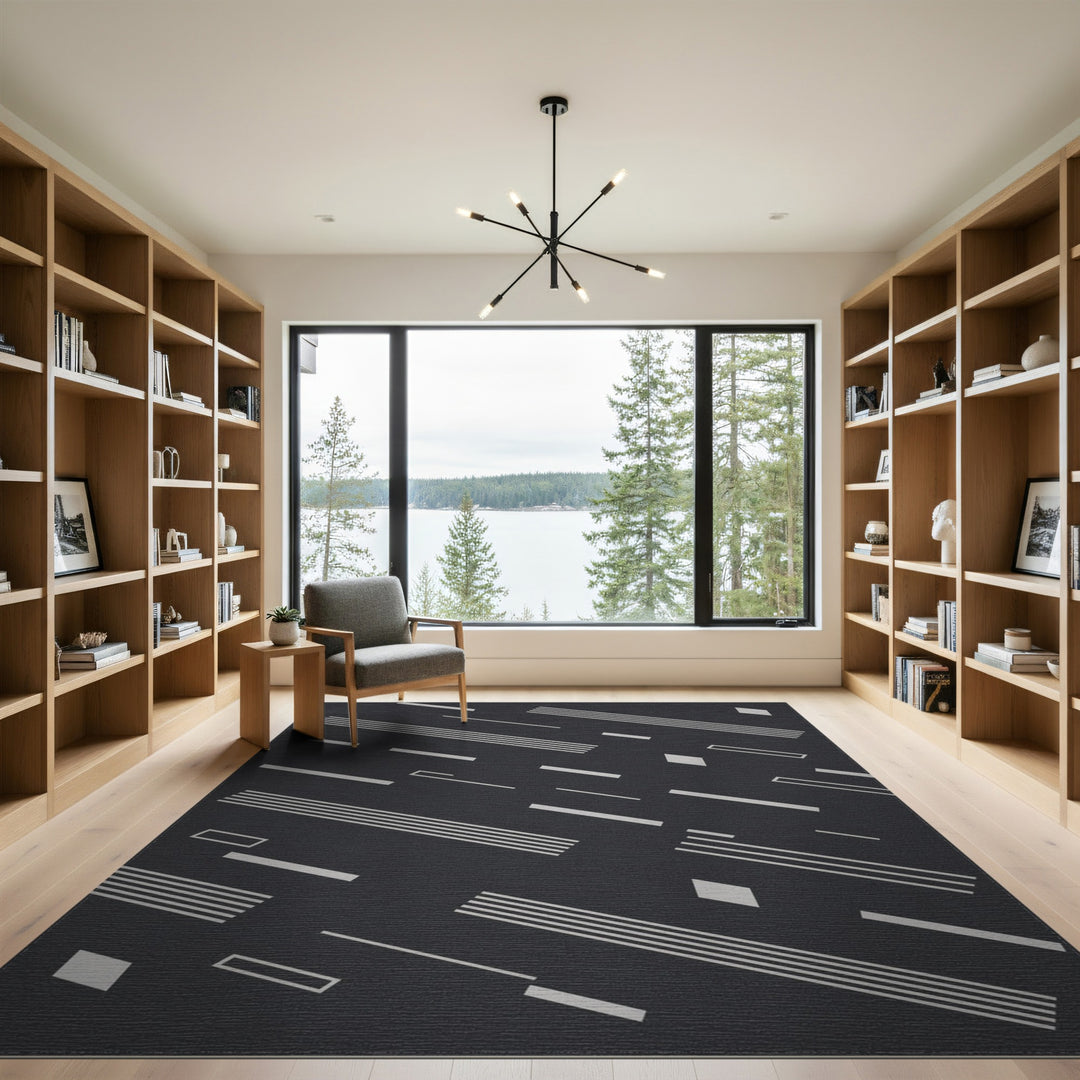 Black White Geometric Area Rug