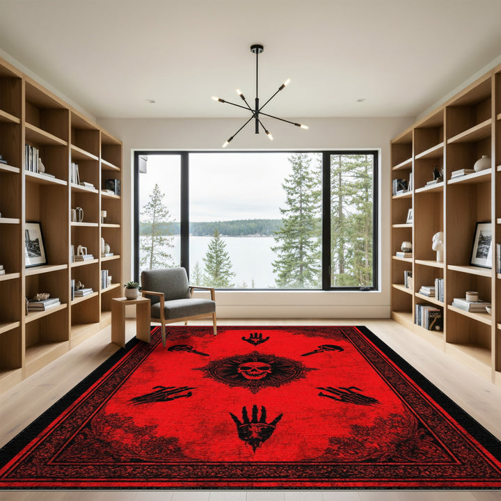 Red Distressed Gothic Skull Area Rug