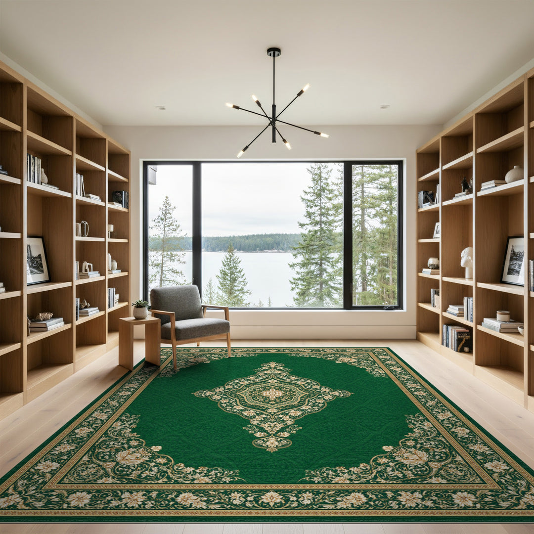 Green Gold Floral Persian Area Rug