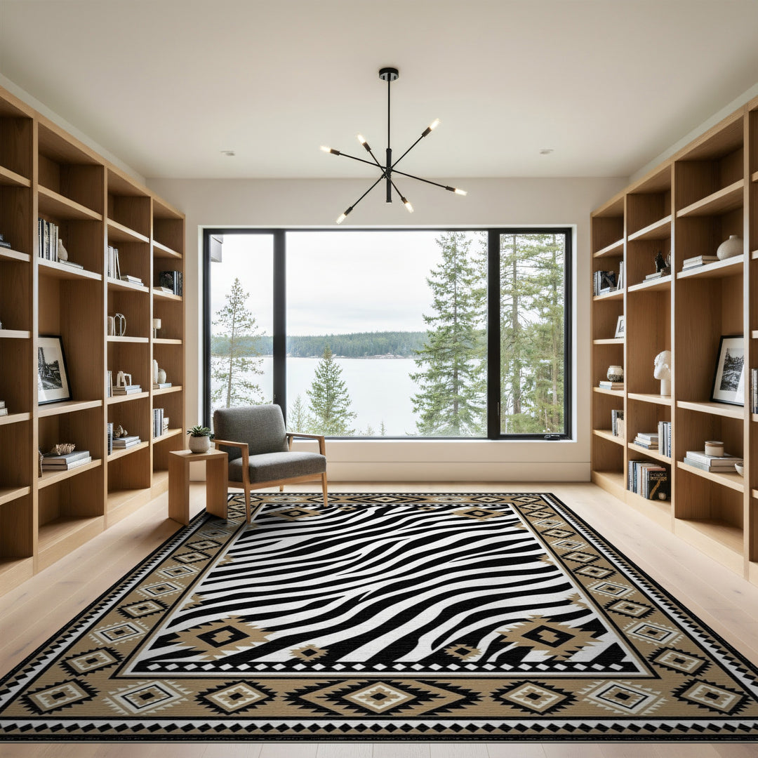 Zebra Stripe Tribal Border Area Rug