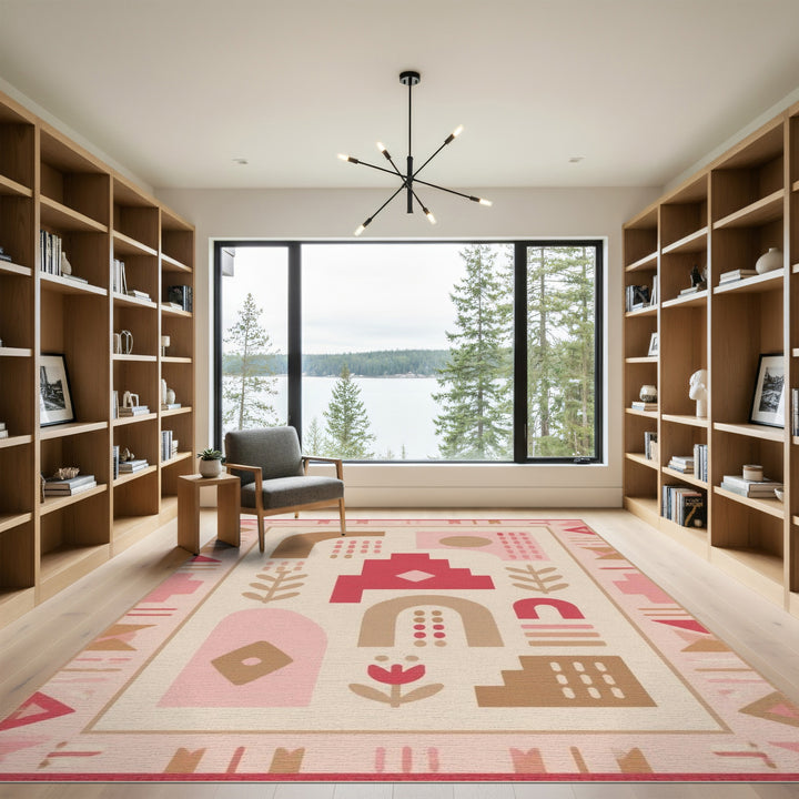 Pink Geometric Modern Washable Area Rug