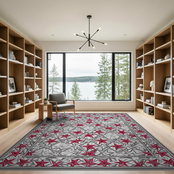 Red Geometric Modern Red Star Geometric Area Rug