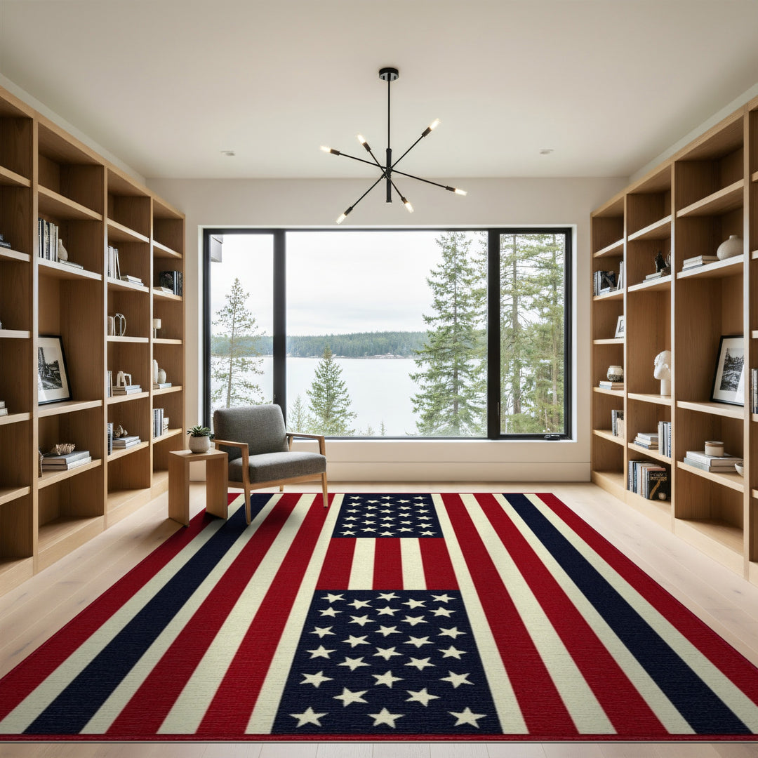 Patriotic Multi-color and Patterns Patriotic Stars and Stripes Area Rug
