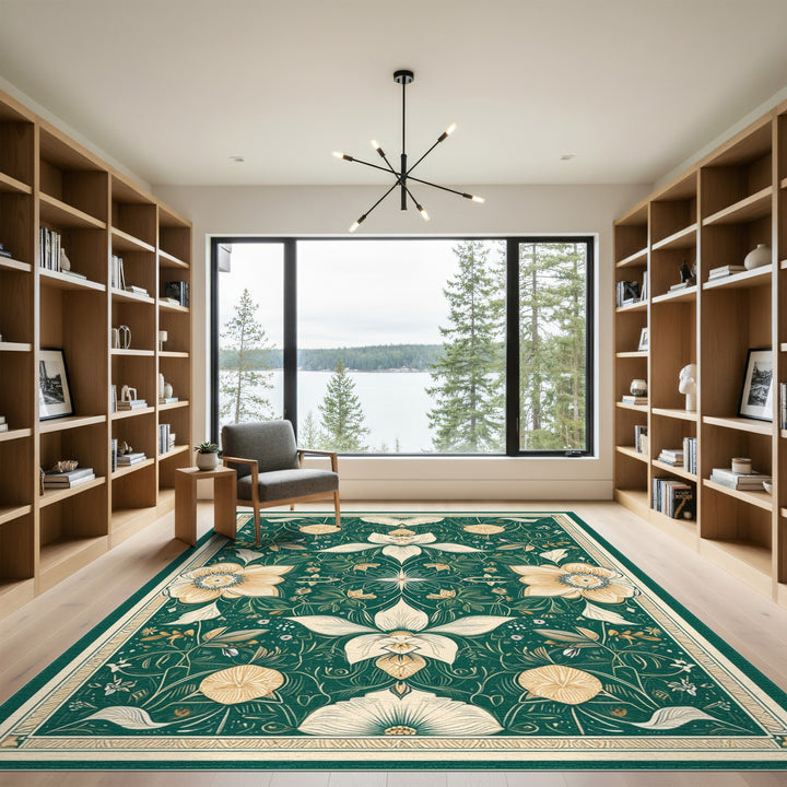 Green Floral Vintage Area Rug