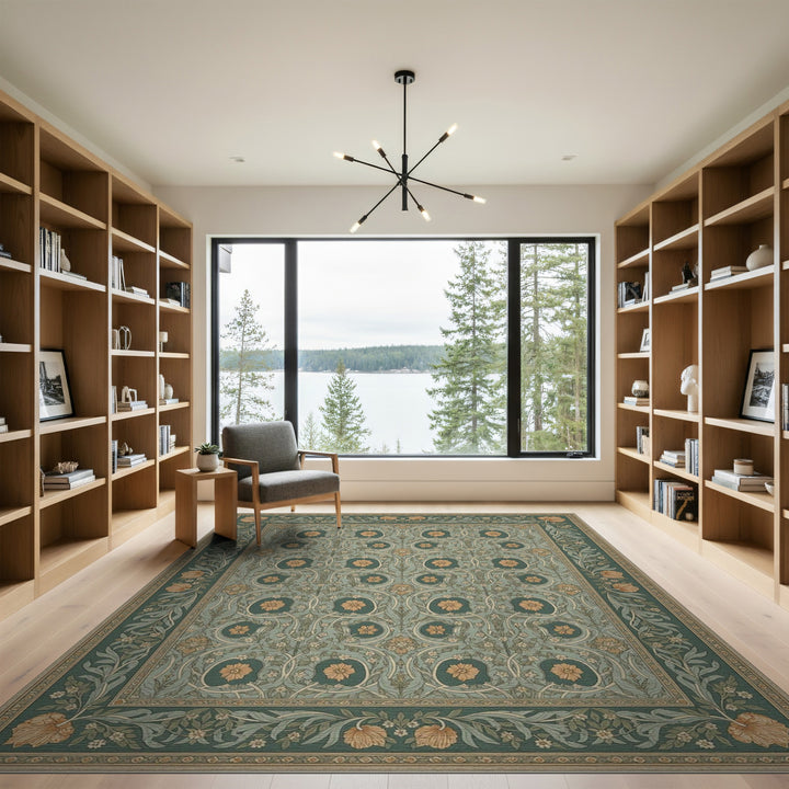 Blue Teal Floral Vintage Area Rug