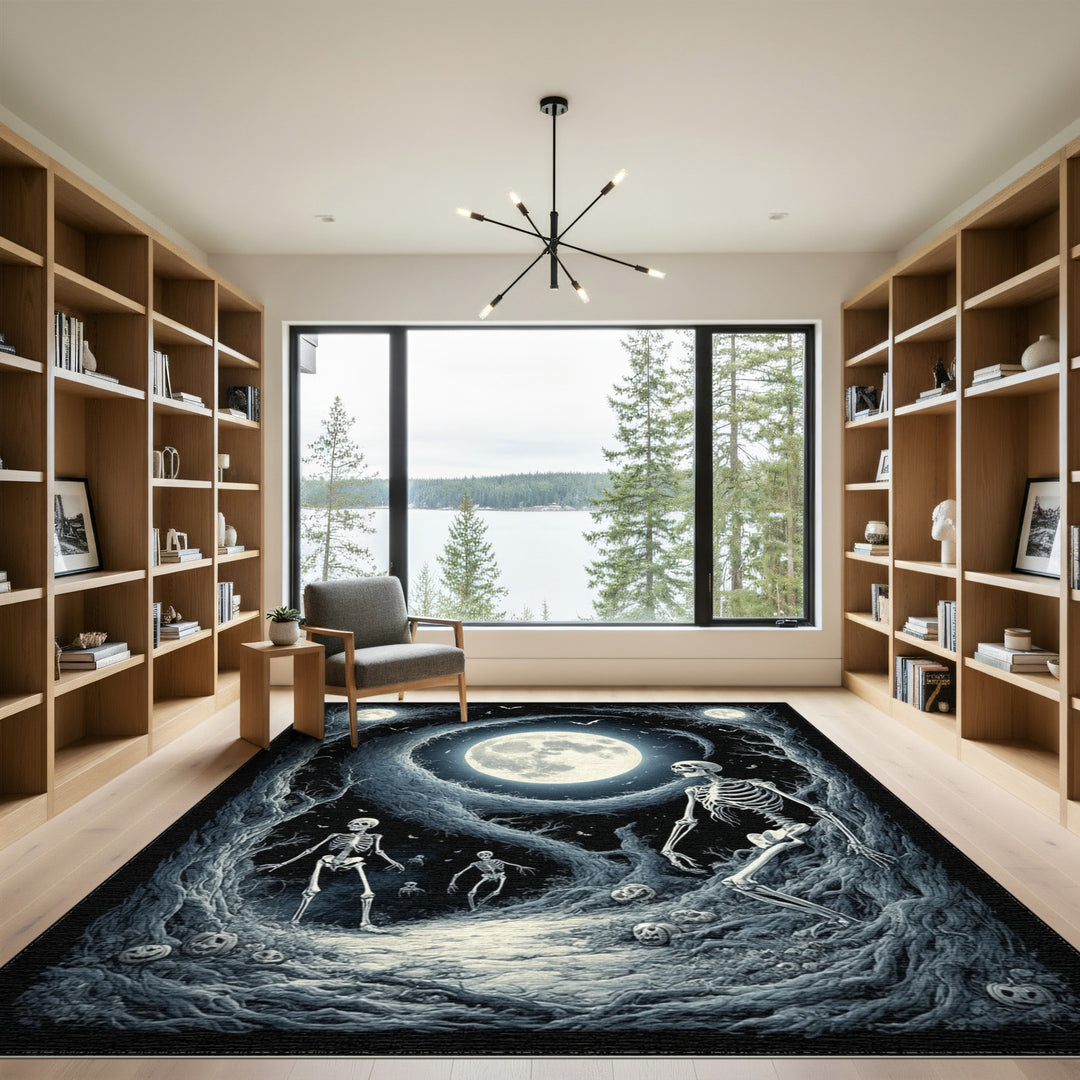Moonlit Skeleton Forest Black White Area Rug