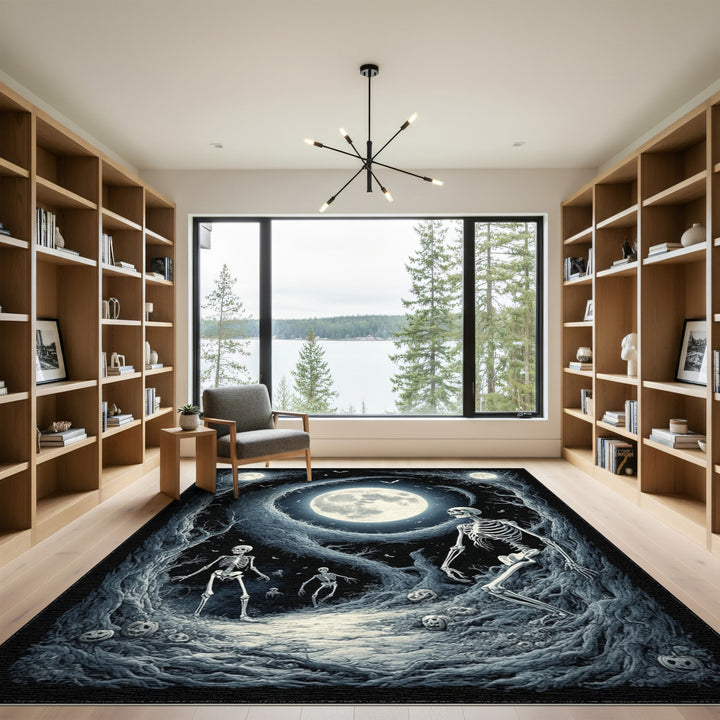 Moonlit Skeleton Forest Black White Area Rug