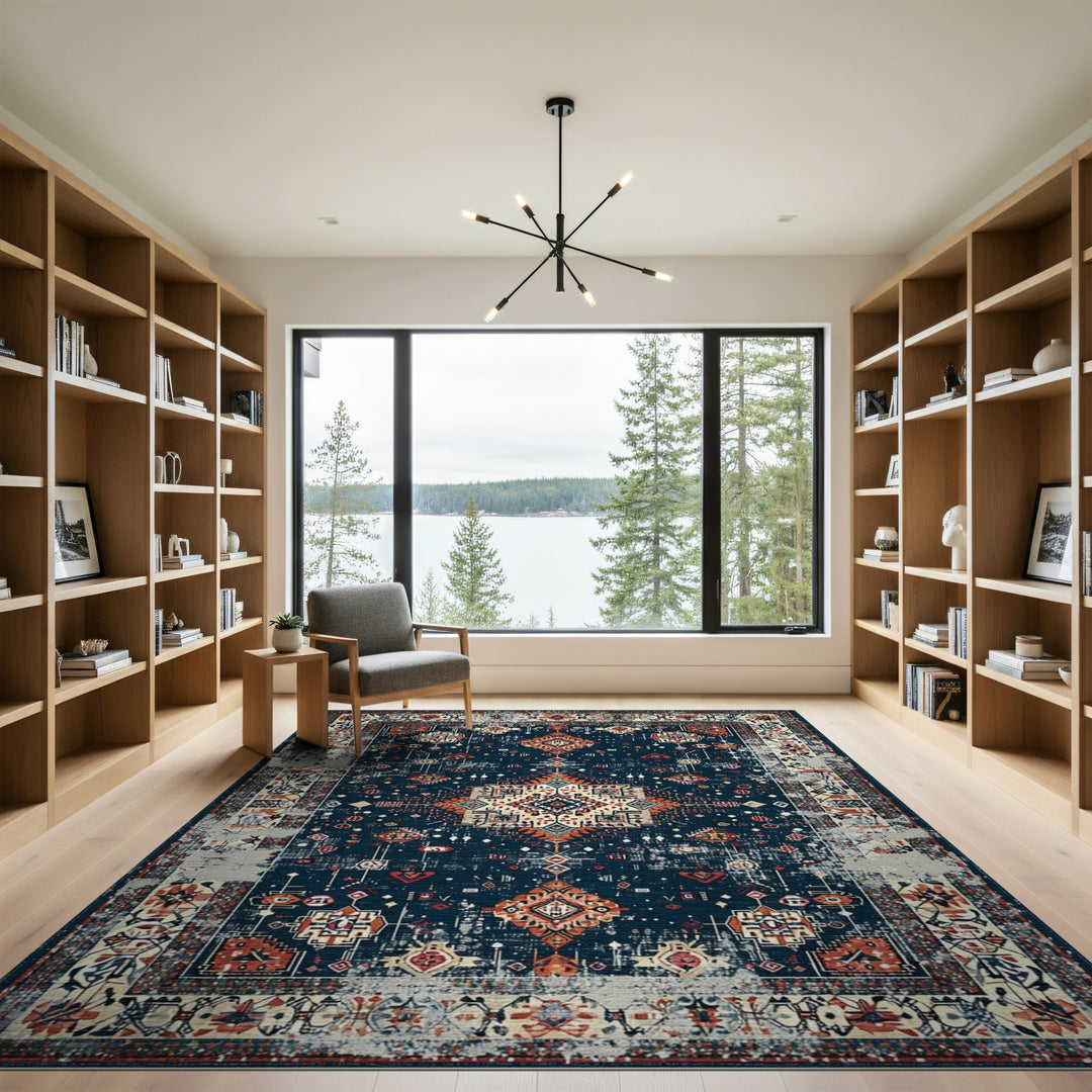 Navy Blue Tribal Area Rug