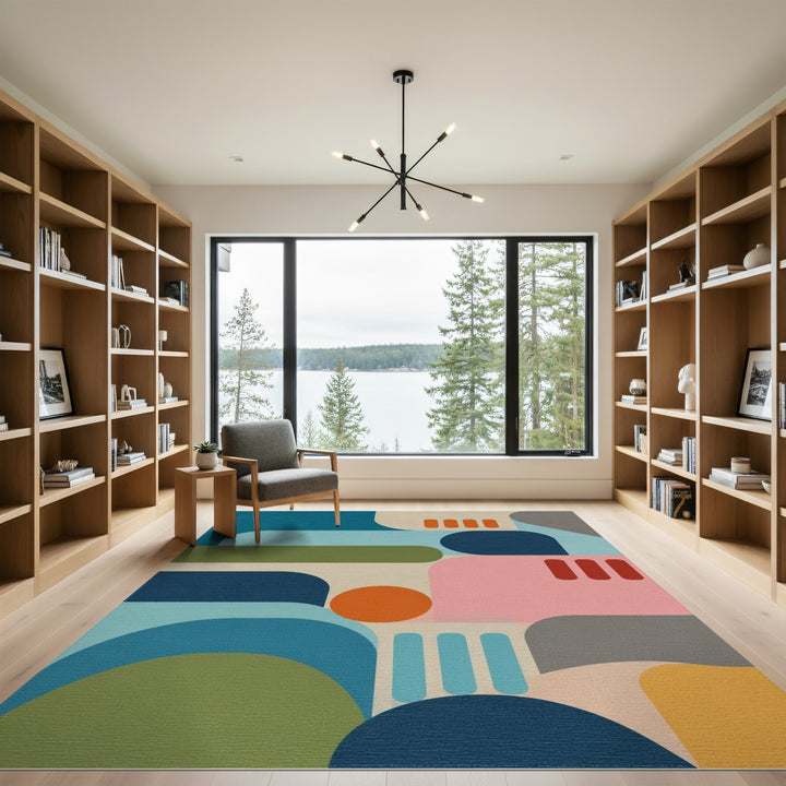 Abstract Geometric Blue Teal Area Rug