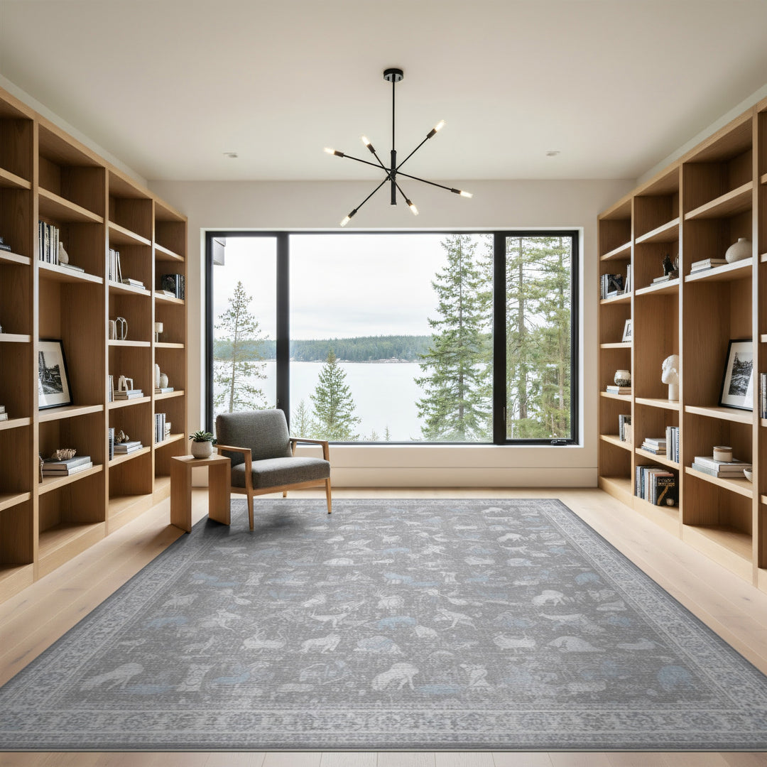 Grey Heritage Tribal Animal Motif Area Rug