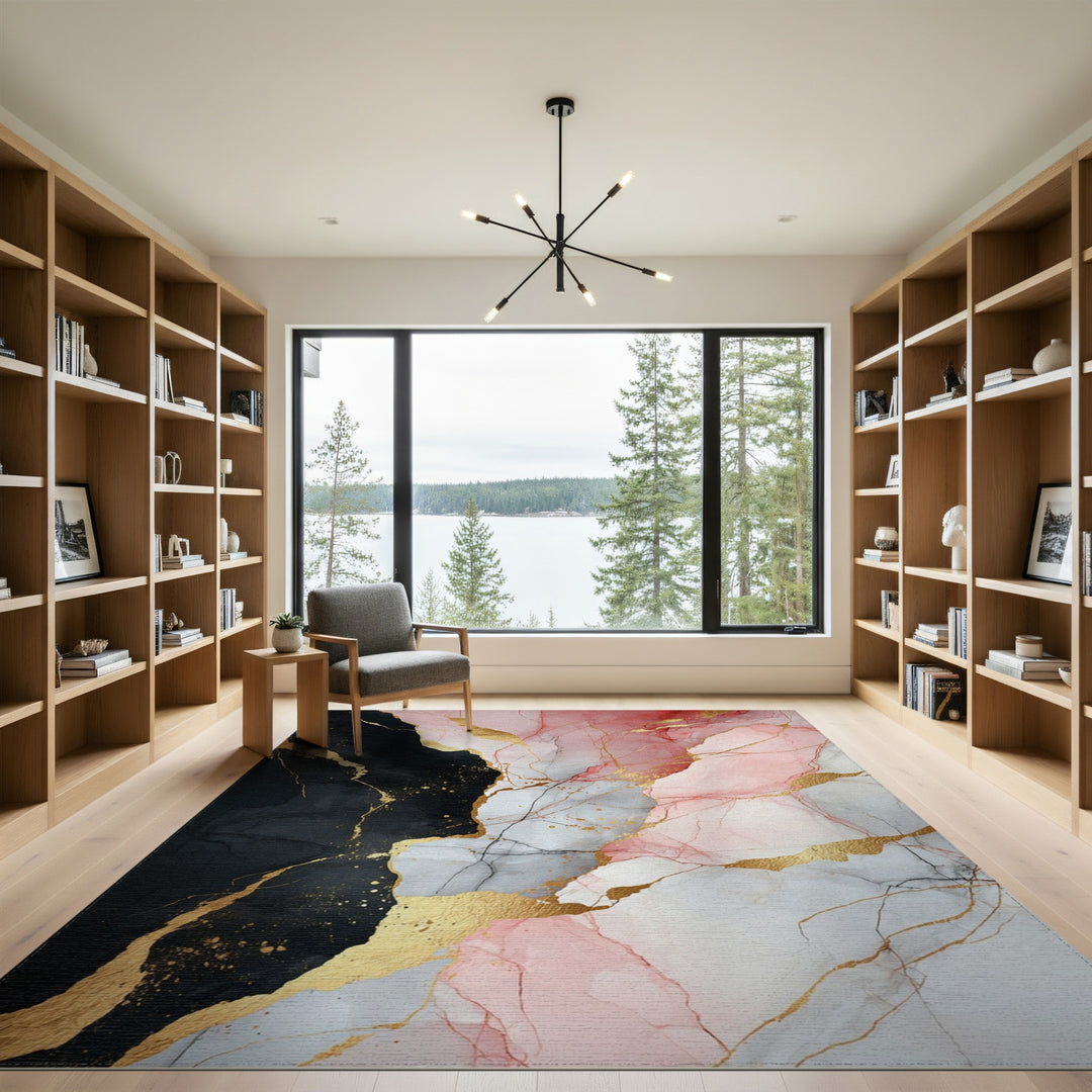 Multi-color and Patterns Abstract Pink Gold Marble Area Rug