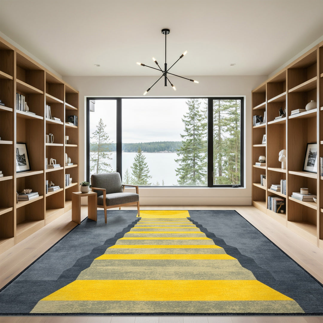 Yellow Staircase Geometric Grey Area Rug