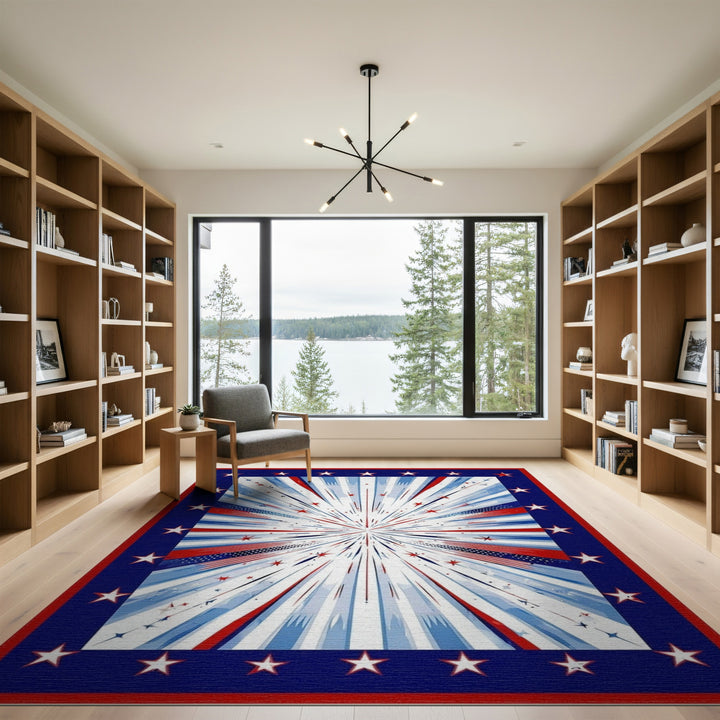 Geometric Modern Patriotic Starburst Area Rug