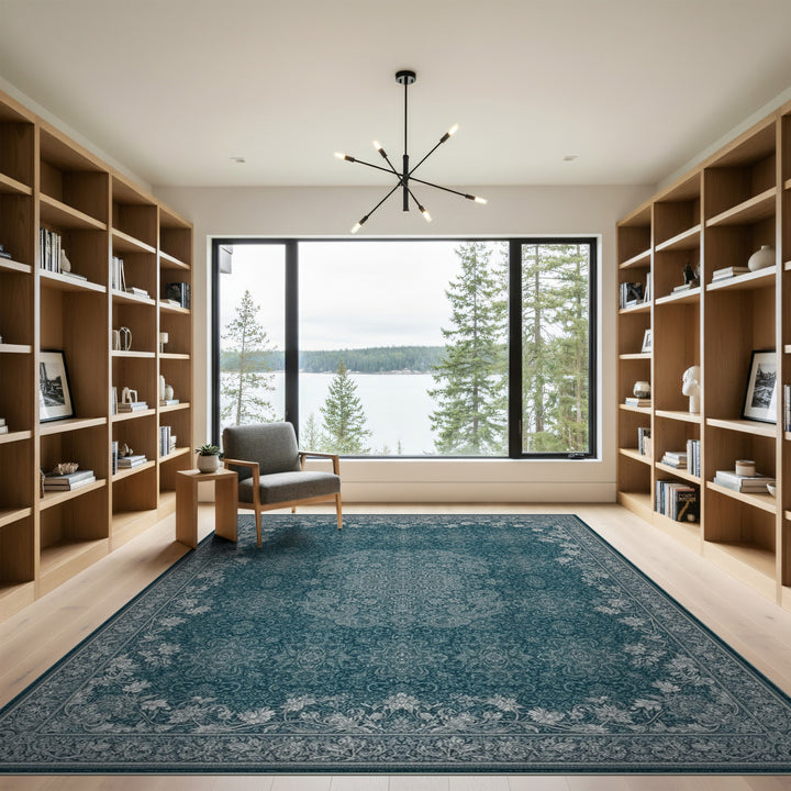 Teal Traditional Persian Floral Medallion Rug