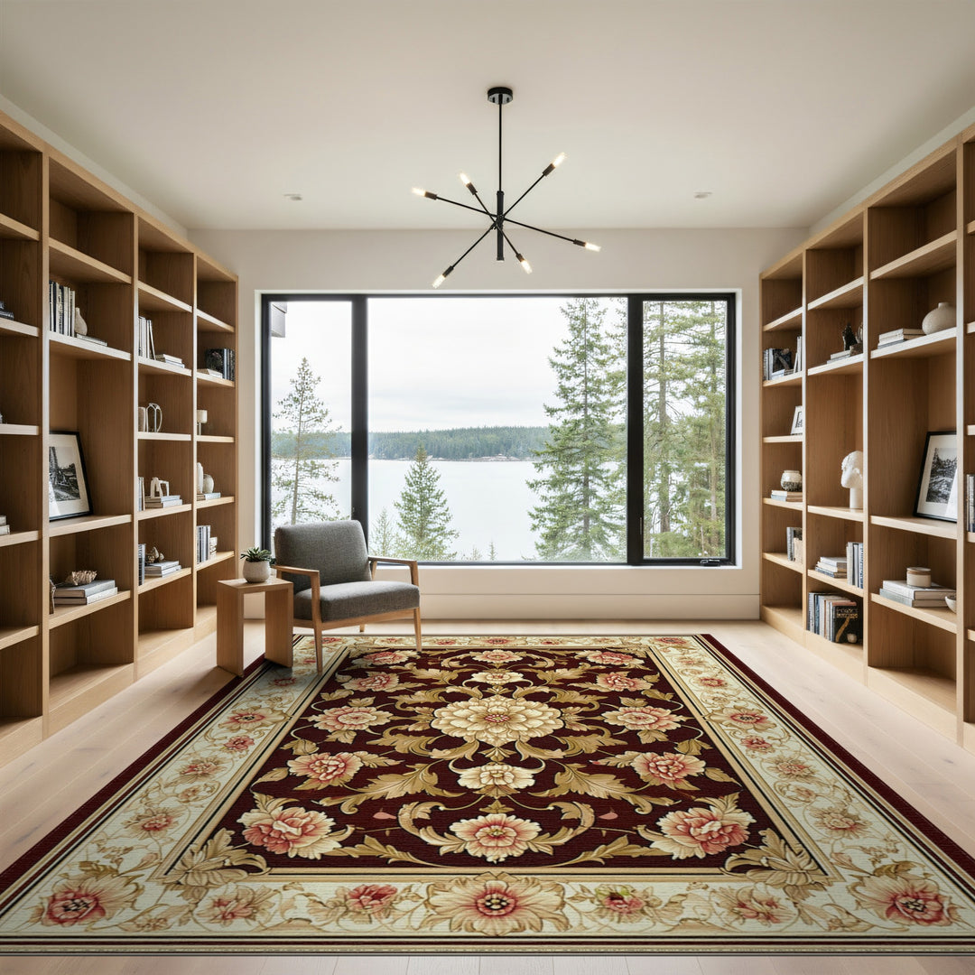 Red Floral Vintage Area Rug