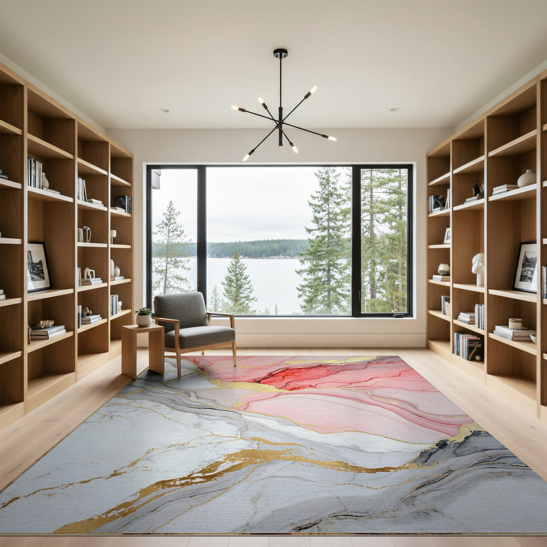 Gold Pink Gold Marble Abstract Area Rug