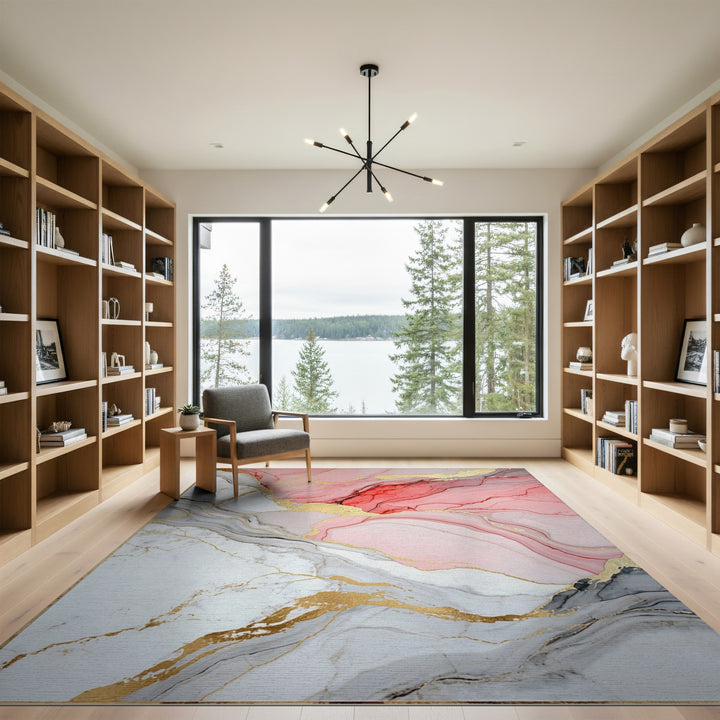 Gold Pink Gold Marble Abstract Area Rug