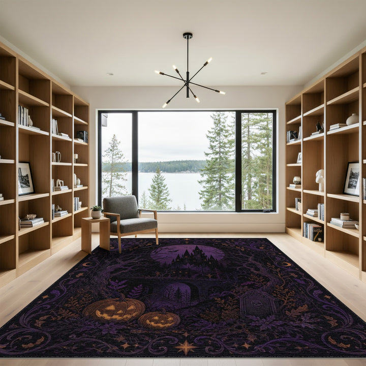 Mystical Purple Castle Halloween Area Rug