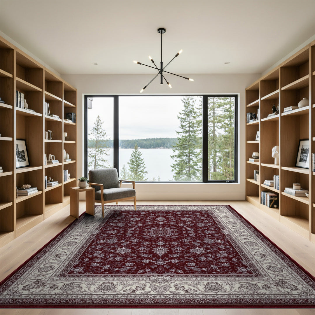Burgundy Red Floral Persian Area Rug