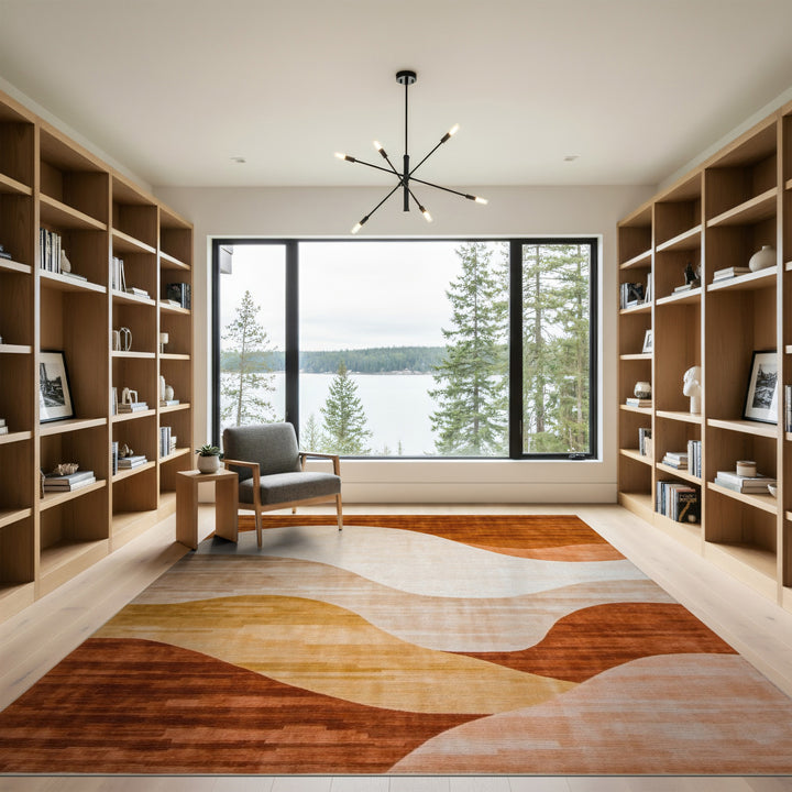 Brown and Tan Abstract Brown Waves Area Rug