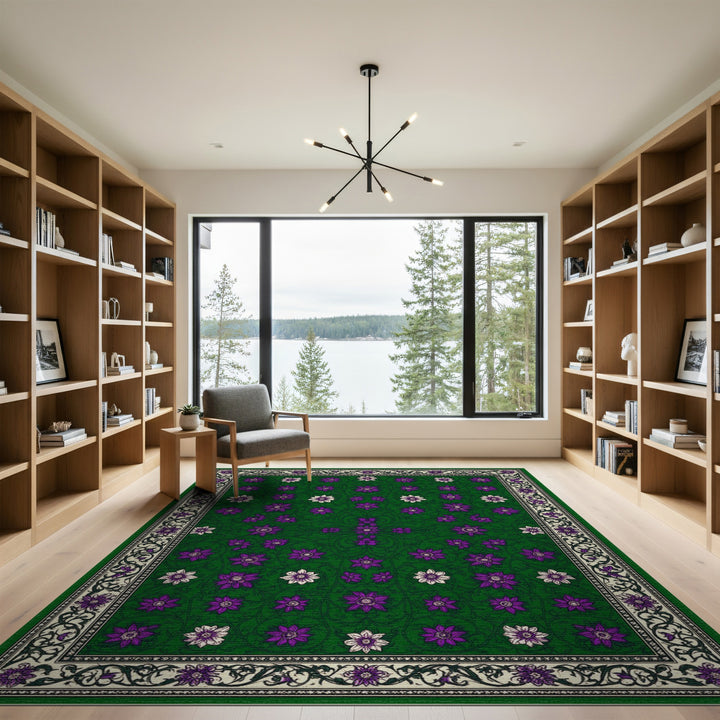 Green Purple Floral Vintage Green Area Rug