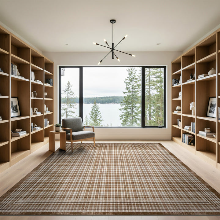 Vintage Brown Gingham Checkered Area Rug