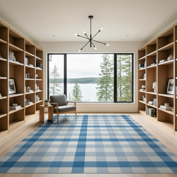 Geometric Modern Gingham Blue Gingham Checkered Area Rug