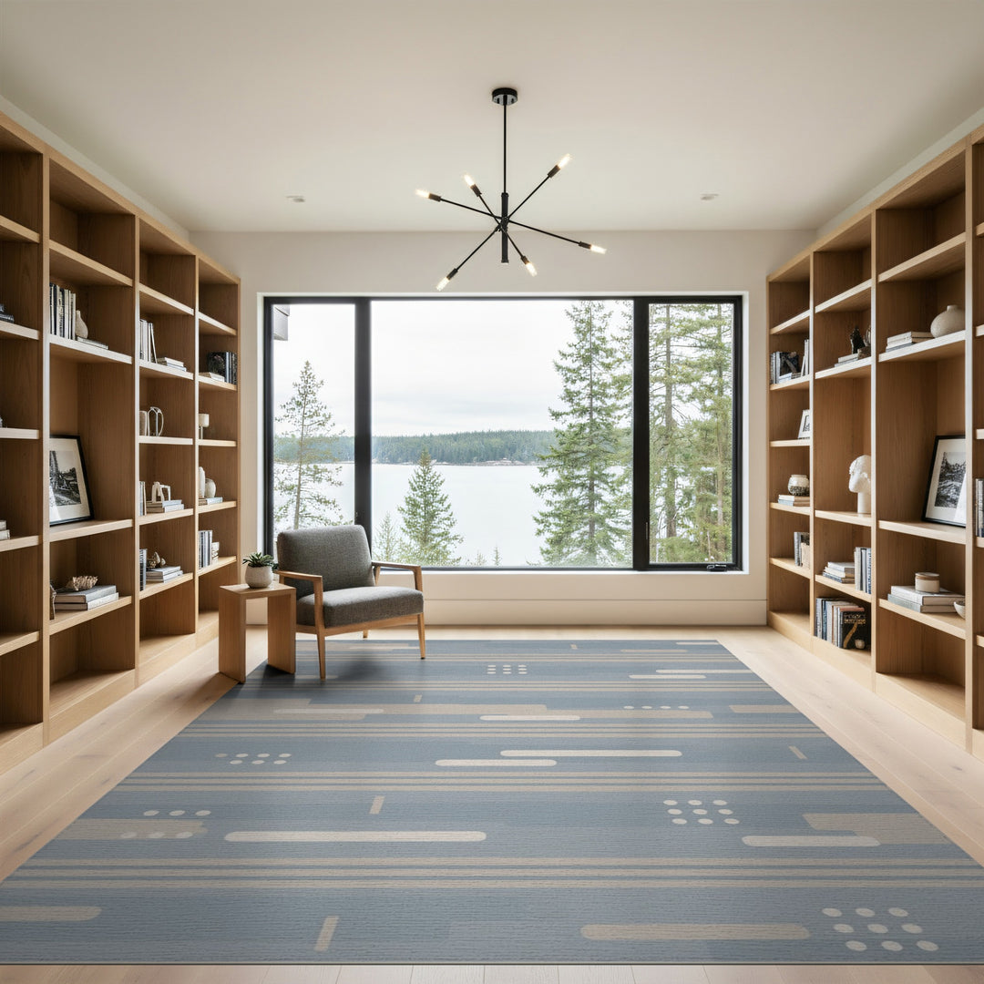Blue Geometric Lines Area Rug