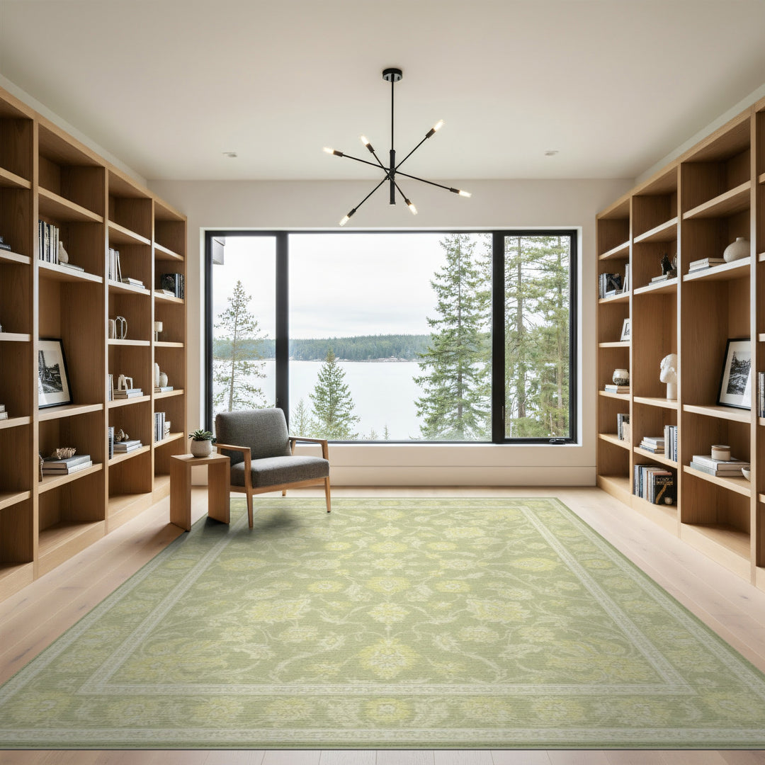 Green ODIKA Sage Green Floral Vintage Area Rug