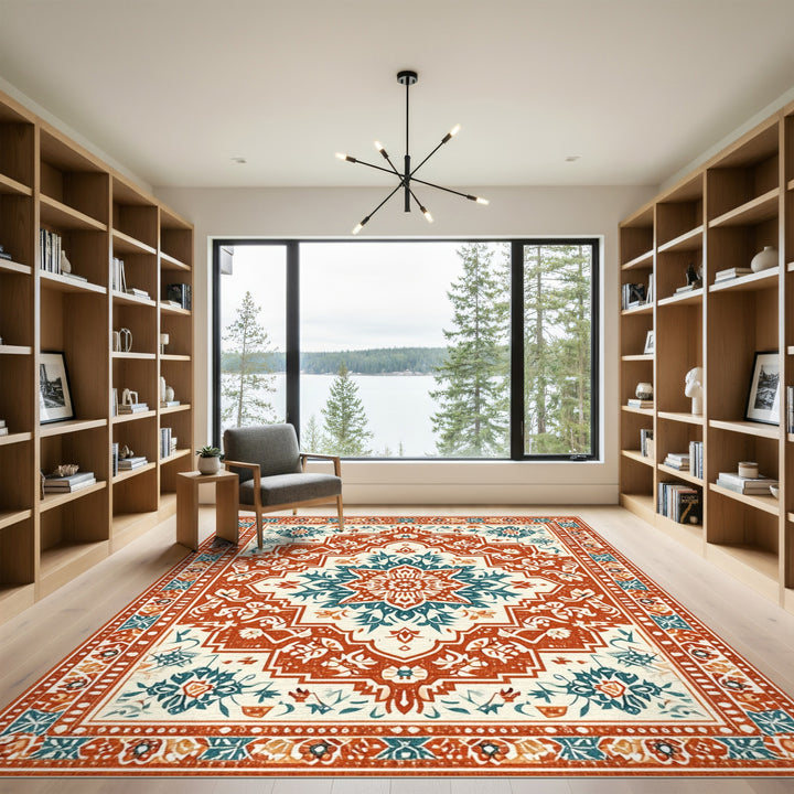Traditional Persian Medallion Area Rug in Teal and Orange