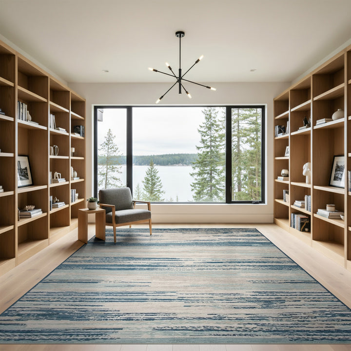 Blue Teal Abstract Stripe Area Rug
