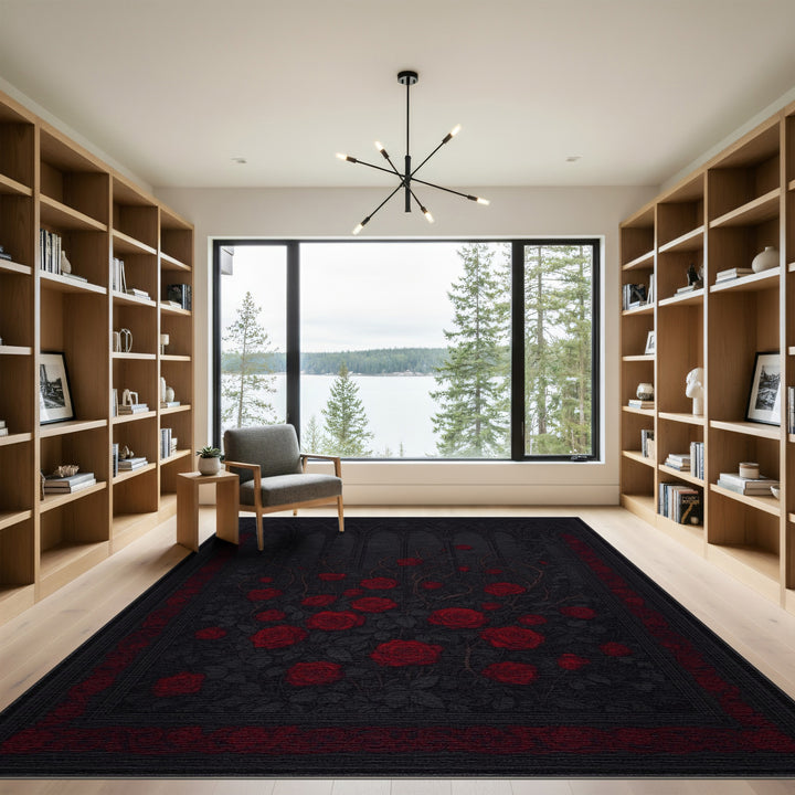 Gothic Red Rose Area Rug