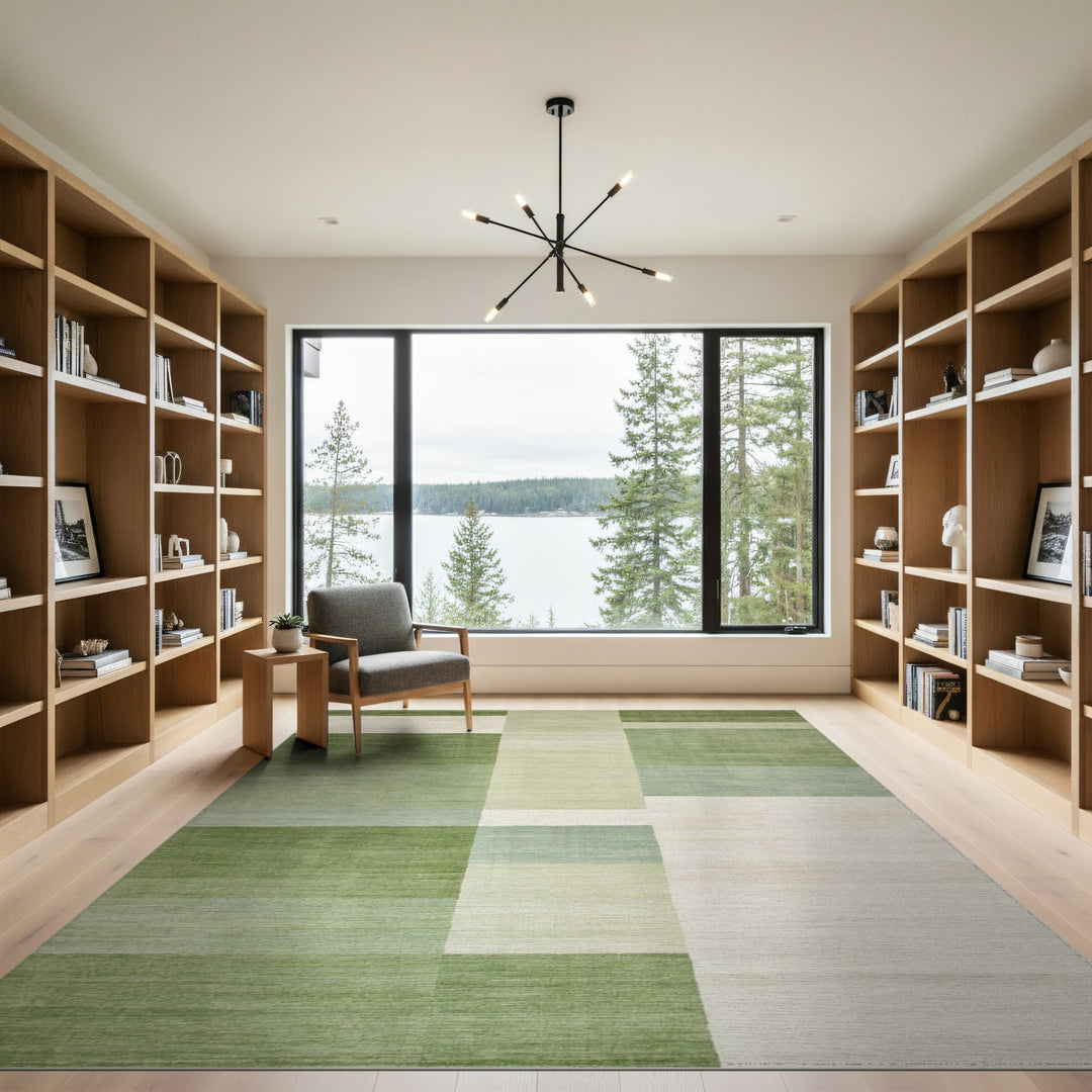 Block Green Geometric Block Area Rug