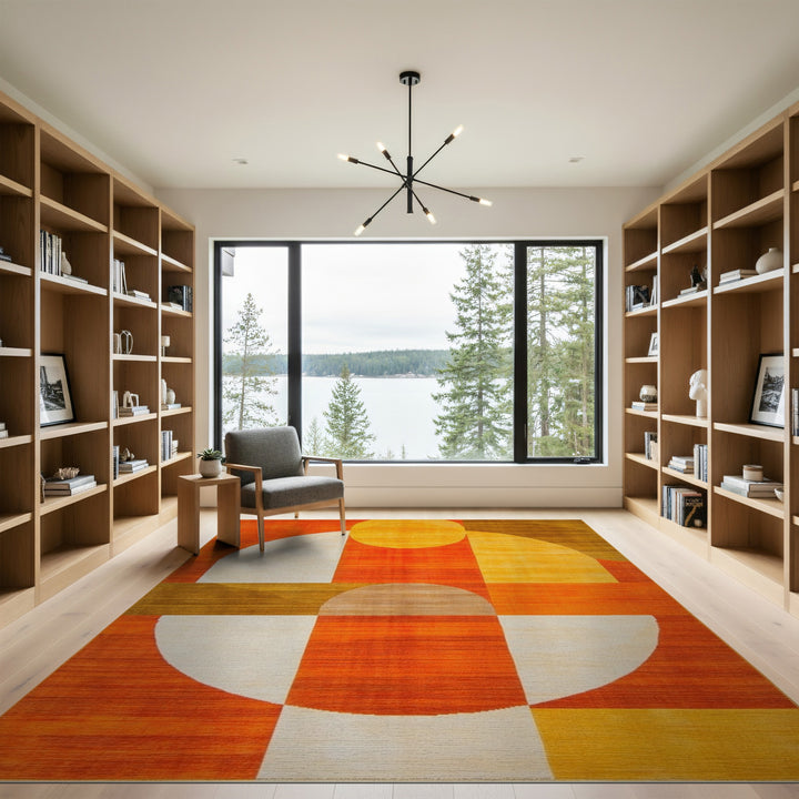 Orange Geometric Circle Geometric Modern Area Rug