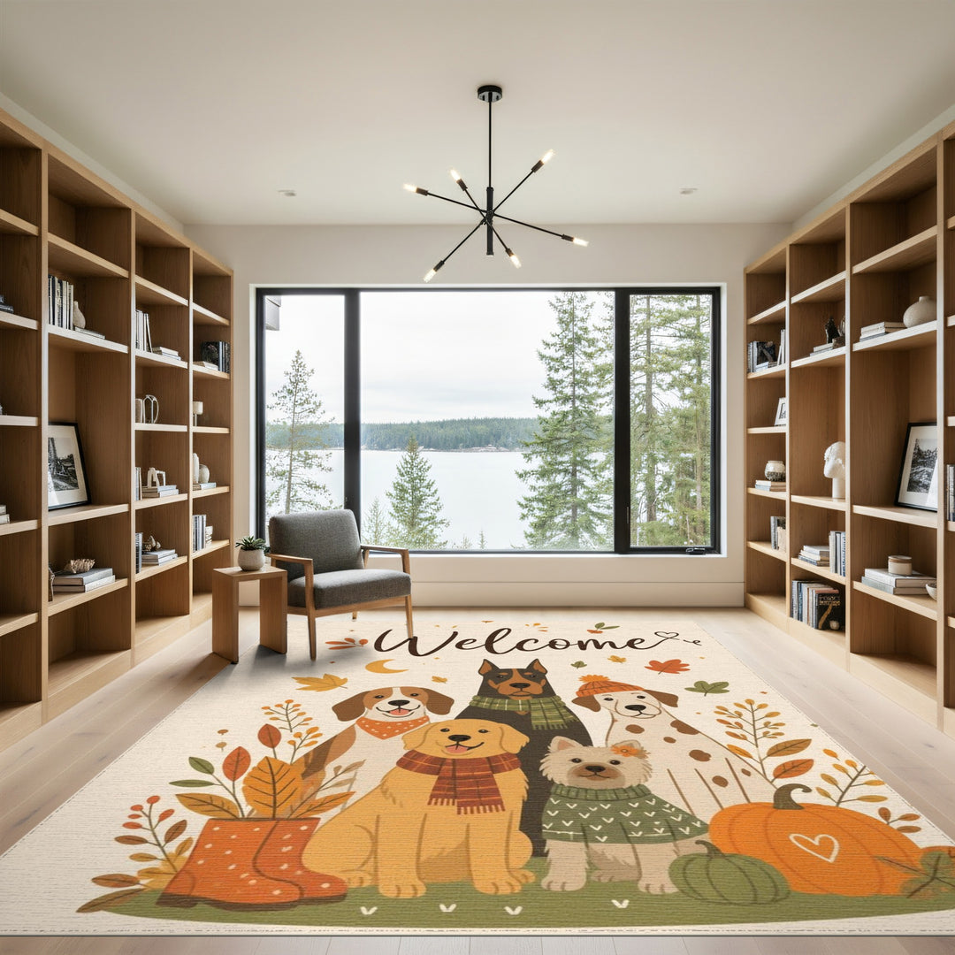 Autumn Dogs Welcome Area Rug