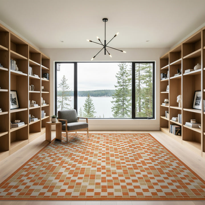 Checkered Geometric Modern Orange Checkered Geometric Area Rug