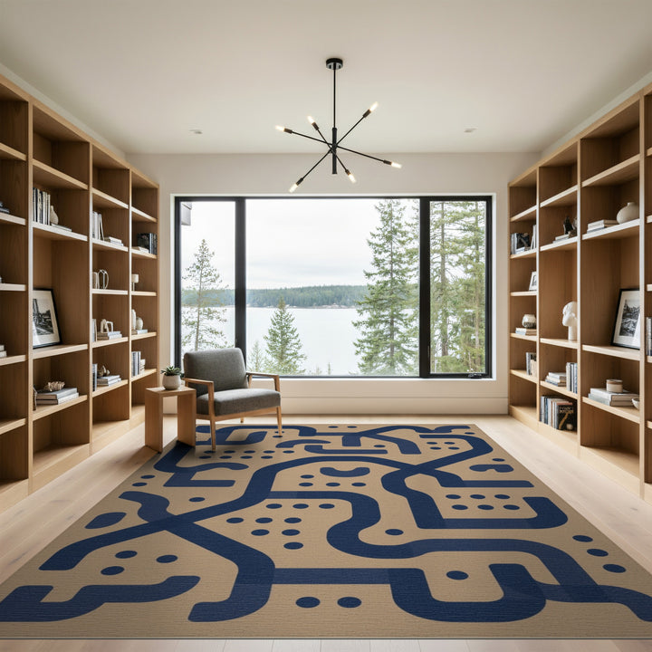Navy Geometric Beige Area Rug