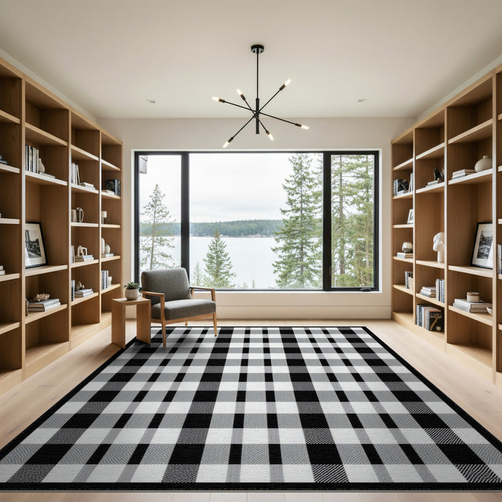 Black White Buffalo Check Area Rug