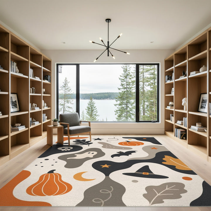Halloween Abstract Area Rug with Pumpkins
