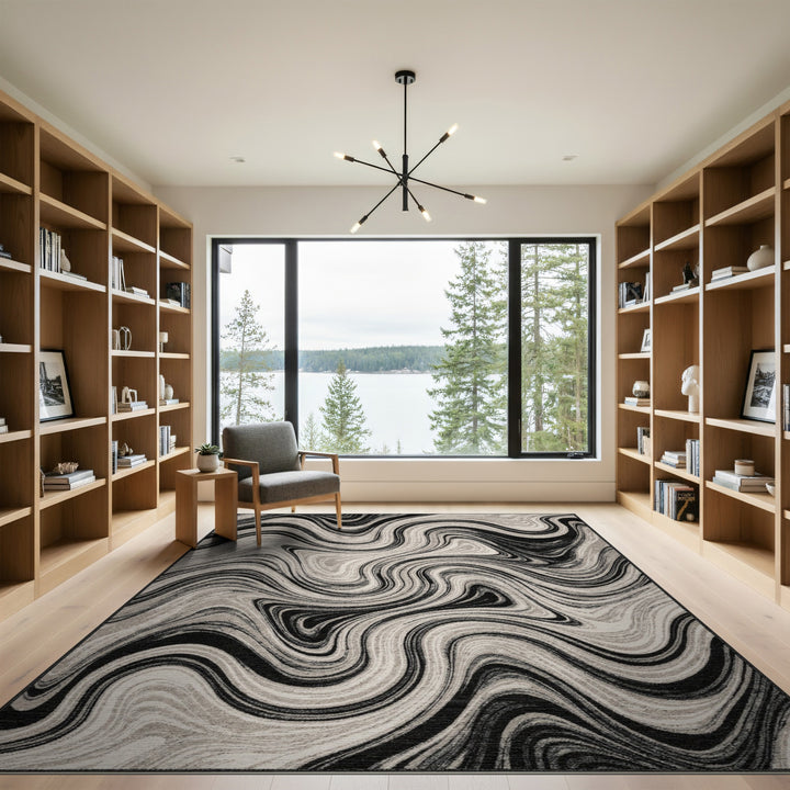 Swirl Abstract Area Black White Abstract Swirl Area Rug