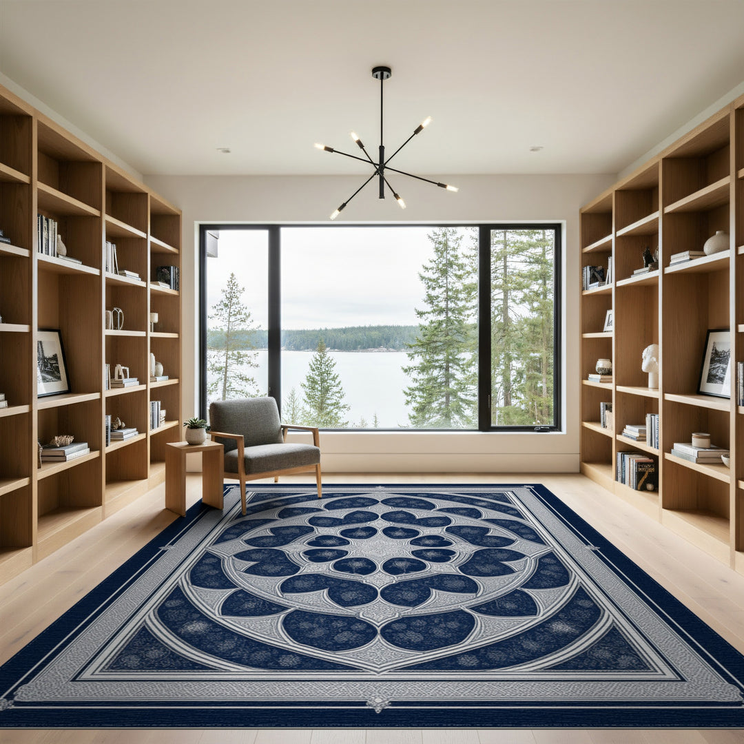 Navy Traditional Persian Navy Blue Ornate Persian Medallion Rug