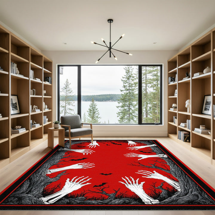 Spooky Skeleton Hands Red Area Rug